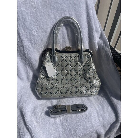 NWT Silver Rhinestone Handbag with Gold Accents Women's Purse Bridal - Picture 9 of 9